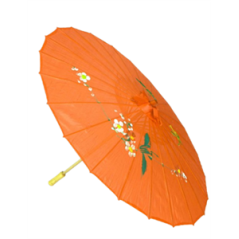 Ombrelle asiatique orange décorée sur structure en bambou ø 80 cm