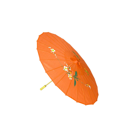 Ombrelle asiatique orange décorée sur structure en bambou ø 80 cm