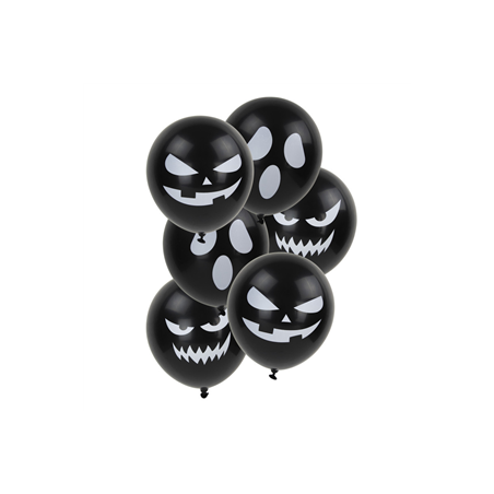 6 Ballons Halloween noir  et  blanc 29cm