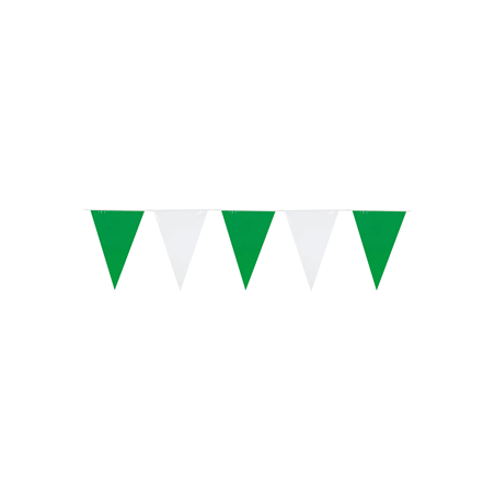 Guirlande de fanions vert et blanc 30 x 20cm - plastique Long. 10m