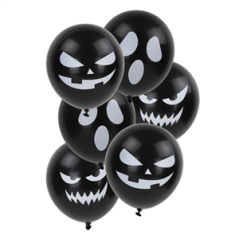 6 Ballons Halloween noir  et  blanc 29cm