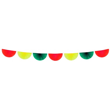 Guirlande de 7 éventais rouge/jaune /vert  - papier - 3 m