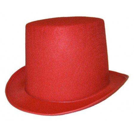 Chapeau haut de forme rouge - feutre - taille adulte - haut 14 cm diam 28 cm