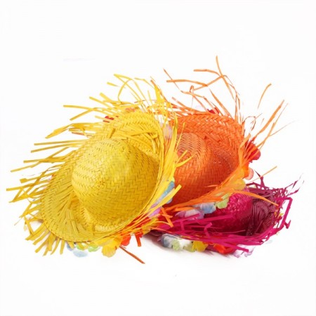 Chapeau exotique paille (différents coloris) - Haut. 11cm Diam. 36cm