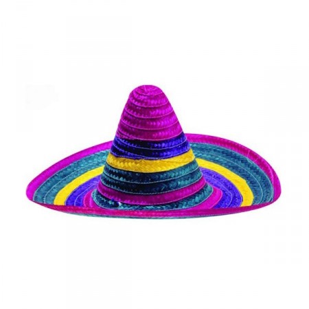 Sombrero - paille multicolore - taille adulte - haut 21 cm diam 53  cm