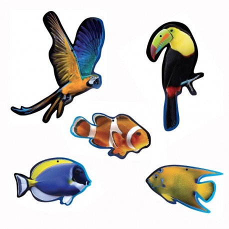 Mobiles oiseaux x 2 et  poissons exotiques x 3 - carton