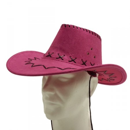 Chapeau Country rose en feutre - taille adulte - Haut. 11cm Diam. 39cm