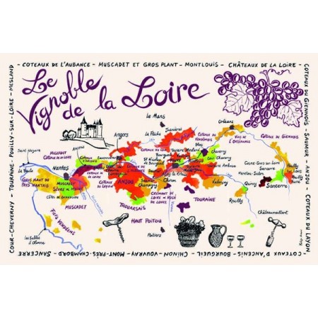 Tissu Imprimé  Carte de Loire  - Coton - 48 x 72 cm
