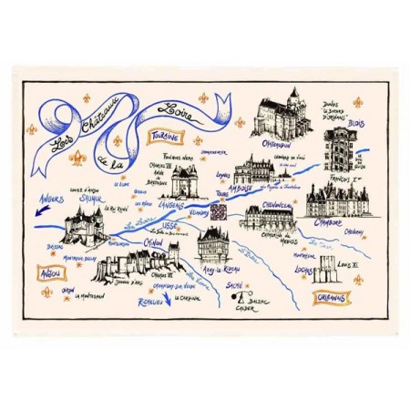 Tissu Imprimé Les châteaux de la Loire - Coton - 48 x 72 cm