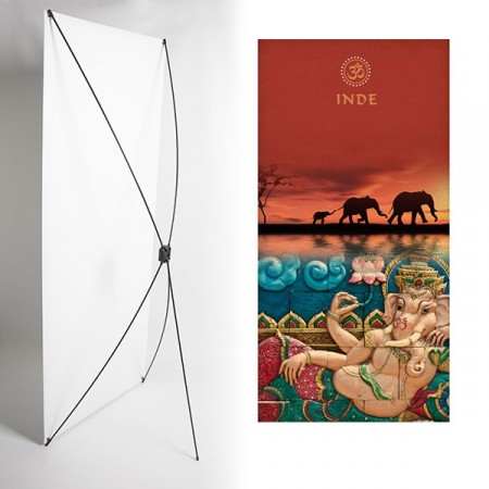 Kakemono Inde éléphants- 180 x 80 cm sur Toile M1 avec structure  X- Banner