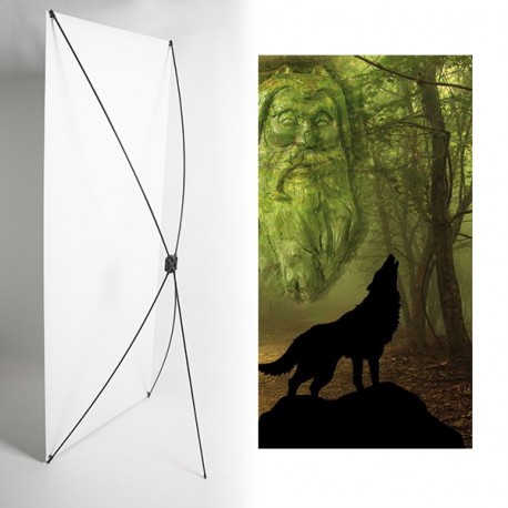 Kakemono loup foret vikings - 180 x 80 cm - Toile M1 avec structure  X- Banner