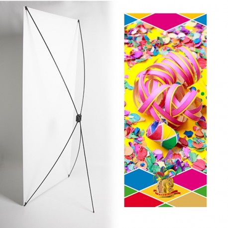 Kakemono cotillons carnaval - 180 x 80 cm - Toile M1 avec structure  X- Banner