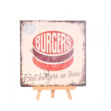 Plaque en bois BURGER - 30 x 30cm
