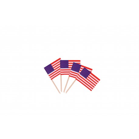 Drapeaux mini USA  x 50 - papier - 3.5 x 2.5 cm (pic en bois de 6.5 cm)