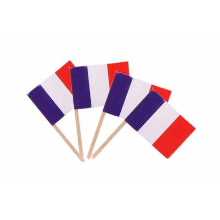 Drapeaux mini France x 50 - papier-3.5 x 2.5 cm (pic en bois de 6.5 cm)