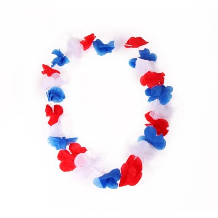 Lot de 12 colliers de fleurs bleu / blanc / rouge