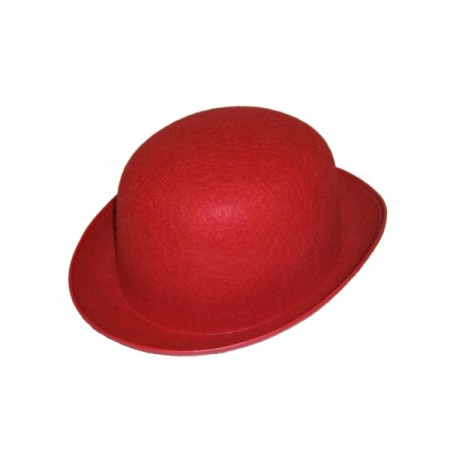 Chapeau melon rouge - feutre - haut 12 cm diam 28 cm