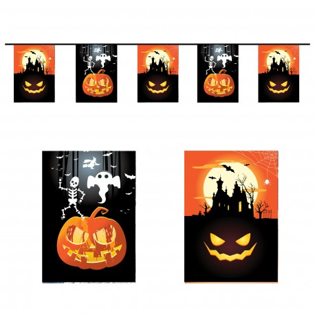 Guirlande Halloween - 10 fanions 20 x 30 cm - papier - Long.420cm