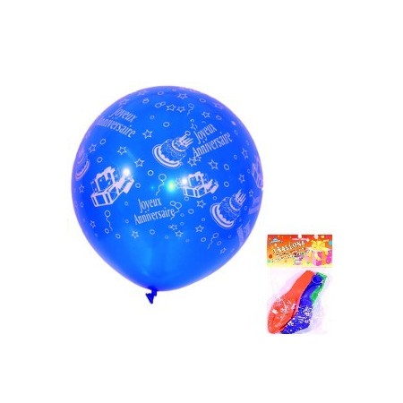 Ballon Joyeux Anniversaire x3 - Diam. 40cm (couleurs assorties)