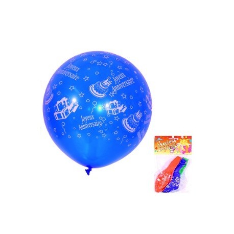 Ballons Joyeux Anniversaire x 3 - couleurs assorties - Diam. 40 cm