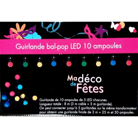 Guirlande bal pop de 10 ampoules a  led sur 5 m -  longueur totale 8m