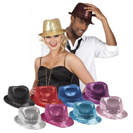 Chapeau popstar à paillettes - Haut. 10cm Diam. 29cm (coloris aléatoire)