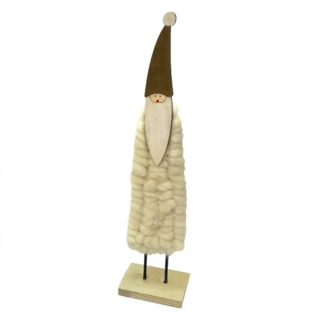 Pere Noel en bois et laine - 35 x 9 x 6 cm