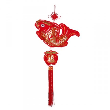 Suspension - poisson rouge et or - textile - 42 x 130cm