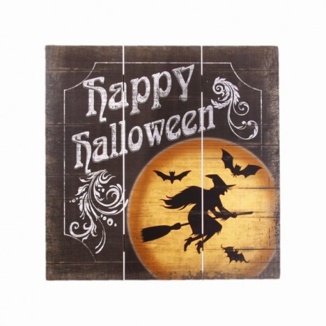 Plaque en bois Happy Halloween - 40 x 40 cm