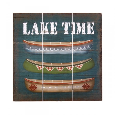 Plaque en bois CANOE LAKE TIME - 40 x 40cm