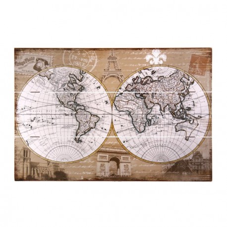 Plaque en bois Carte du Monde 40 x 60 cm