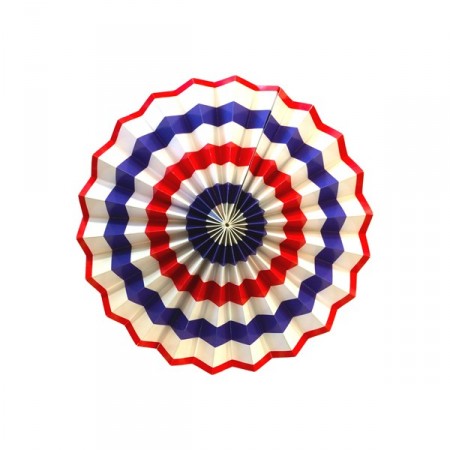Eventail bleu - blanc - rouge  - papier - Diam. 30 cm