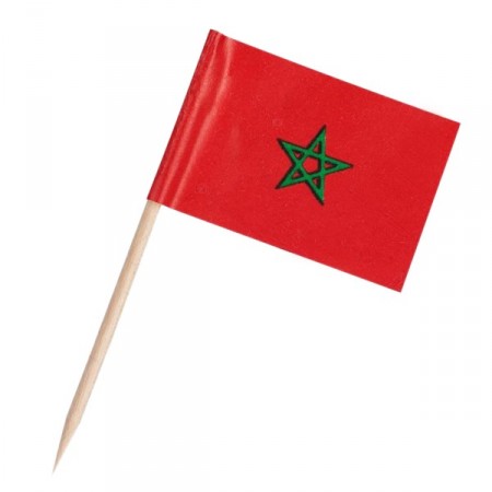 Drapeaux mini MAROC  x 100 - papier - 3.5 x 2.5 cm (pic en bois de 6.5 cm)