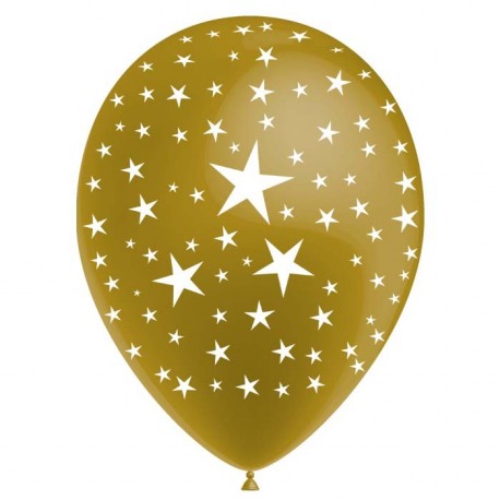 Pochette de 8 ballons Or métal - motif ''Etoiles'' - Diam. 30 cm