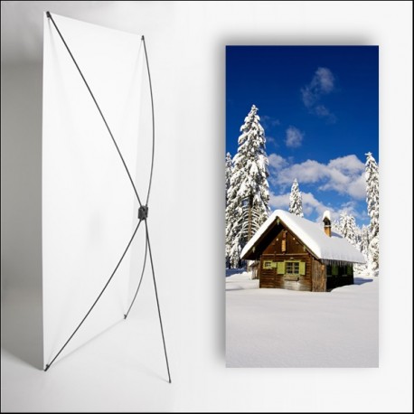 Kakemono Montagne Chalet - 180 x 80 cm sur Toile M1 avec structure  X- Banner