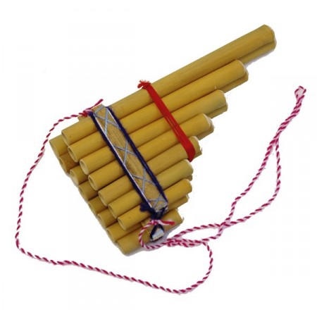 Flute de pan - 2 rangs de 7 tubes - Artisanat d'Amerique du Sud - 20 X 21 cm