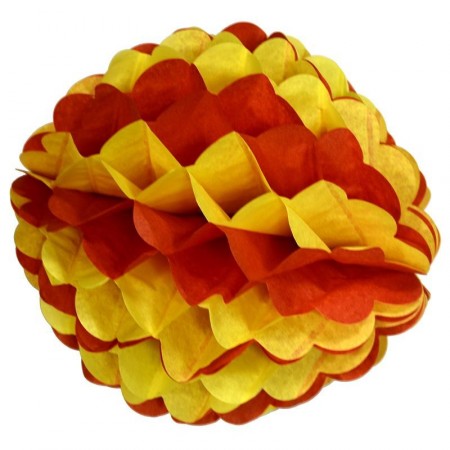 Boule festonnée rouge et jaune - papier ignifuge - Diam. 25cm