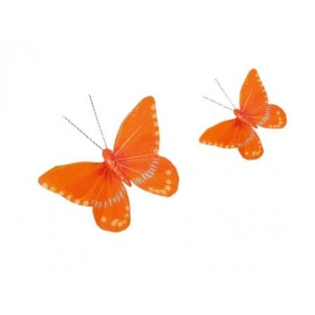 Papillons Oranges sur pince  10 x 8,5 cm - lot de 2