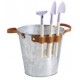 Cache pot en zinc anses en cuir + 3 accessoires de jardin  / H. 17,5 cm