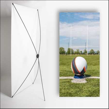 Kakemono Rugby Ballon - 180 x 80 cm sur Toile M1 avec structure  X- Banner