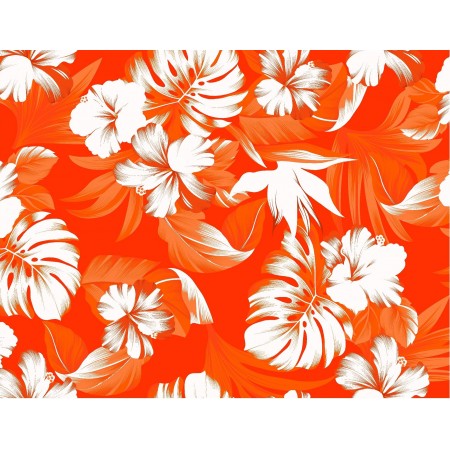 Tissu Hibiscus orange - Larg. 140cm - coton  (vendu au mètre)