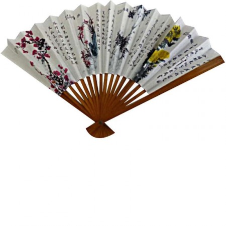 Éventail chinois en papier décoré H25 cm-L43 cm