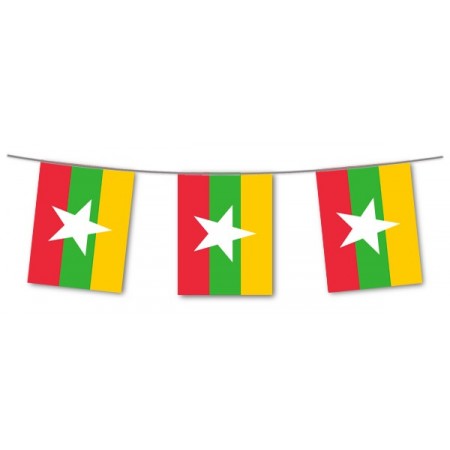 Guirlande drapeaux Birmanie 10 fanions 21 x 21cm - papier Long. 420cm