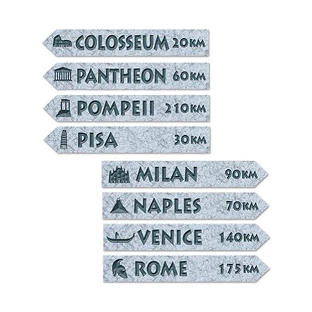 4 Panneaux directions italiennes – Carton R/V 8X58 cm
