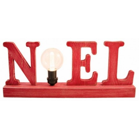 Enseigne NOEL rouge en bois avec Ampoule - Dimensions : 45 x 8 x 18,5 cm