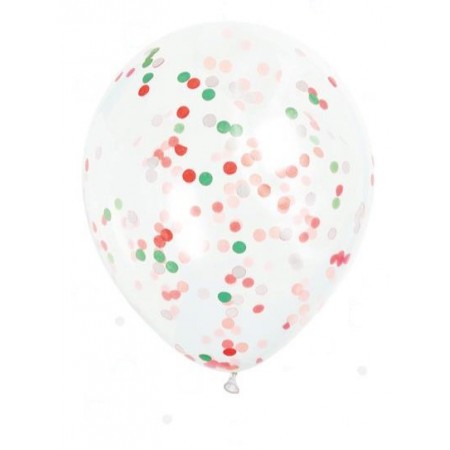 Lot de 3 ballons transparents à confettis (rouge/vert/blanc) Diam 29 cm