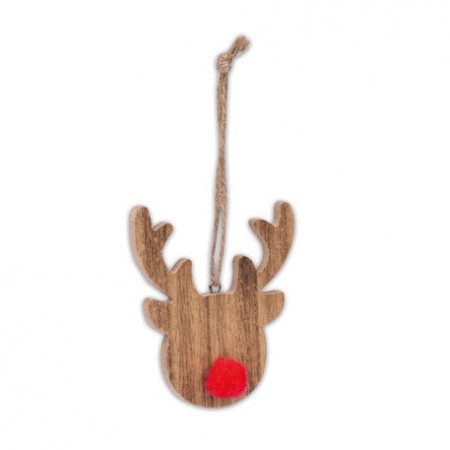 Rondin de bois motif Renne à suspendre dans un sapin / Diam. 7 cm