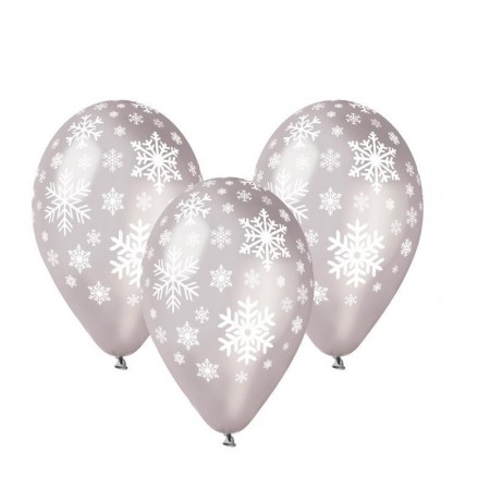 Ballon argent motif flocons de neige x8 - Diam. 30cm