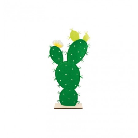 Cactus en feutrine et bois sur socle 27 x 55 cm