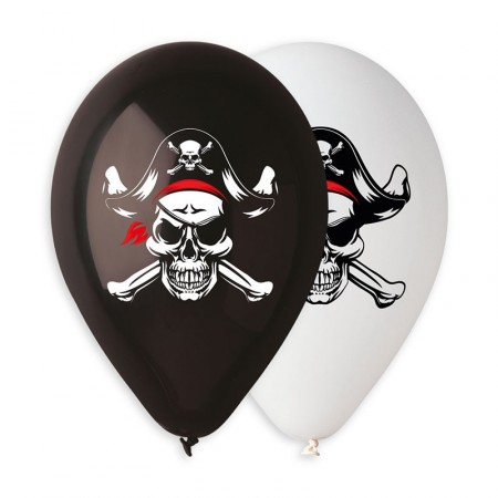 Sachet de 10 ballons motif pirate 5 blancs 5 noirs diam:30 cm